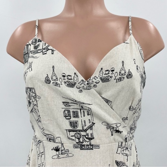 ANTHROPOLOGIE BY THE RIVER LINEN MAXI DRESS PARIS CAFE BEIGE & BLACK SIZE LARGE - Picture 6 of 16